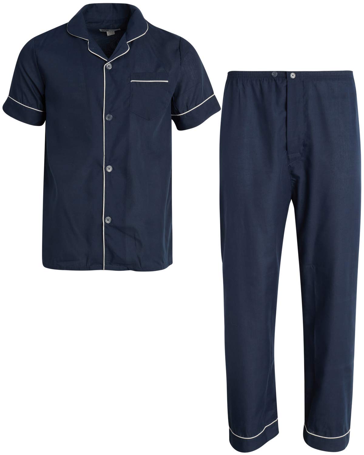Ten West Apparel Men's 2-Piece Pajama Set with Short Sleeve Shirt and Long Pants, Size Large, Navy - Personal Care