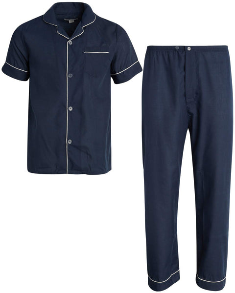 Ten West Apparel Men's 2-Piece Pajama Set with Short Sleeve Shirt and Long Pants, Size Large, Navy - Personal Care