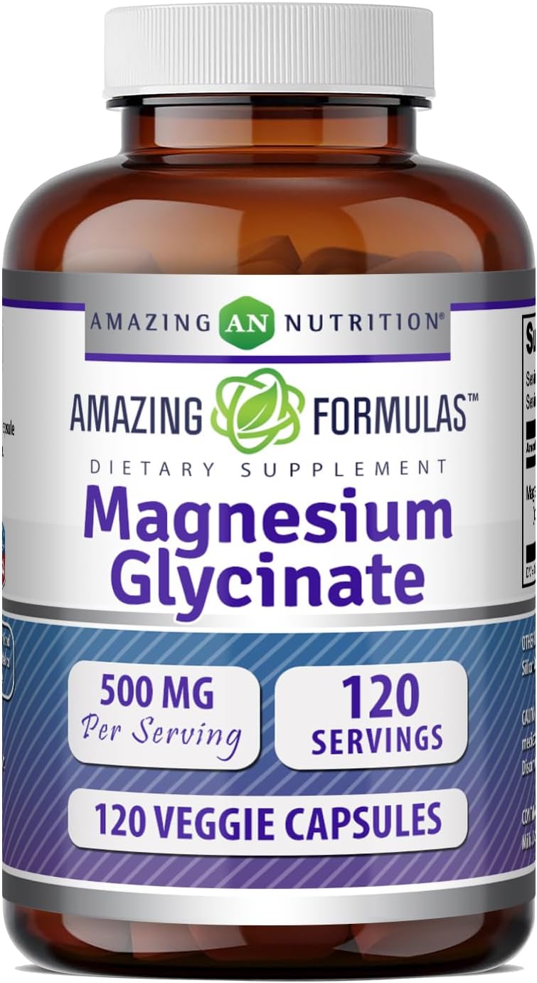 Amazing Formulas Magnesium Glycinate 500 Mg | Veggie Capsules Supplement | Gluten-Free | Made in USA (1 Pack | 120 Count)