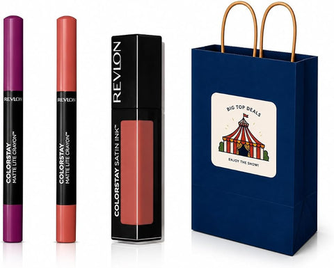3-Piece Matte & Satin Lipstick Revlon Gift Set - Curated Bold Pink, Mauve & Red Shades, Long Lasting Velvet Makeup Bundle for Women, White Office Party Game Prize & Secret Santa Stocking Stuffer