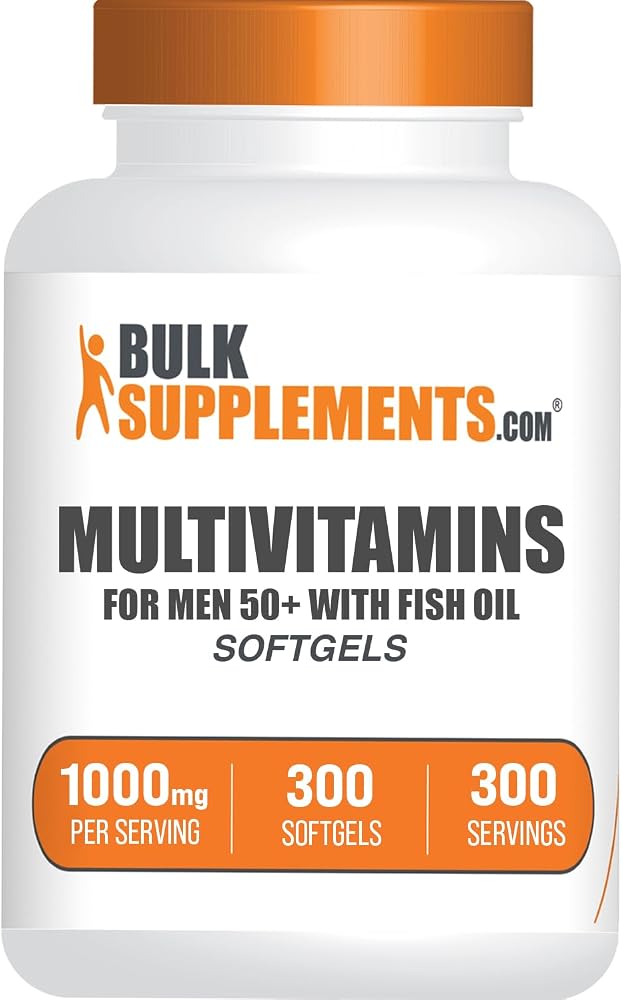 BulkSupplements.com Multivitamin for Men 50 Plus Softgels - Men's Daily Vitamins, Multimineral Supplement - Complete Multivitamin with Fish Oil - 1 Softgel per Serving, 300 Count (Pack of 1)