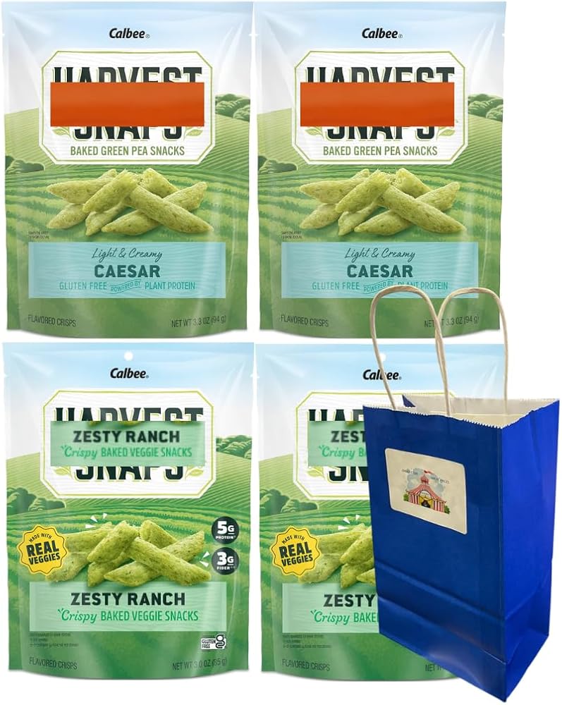 Big Top Deals USA Blue Paper Bag Multipack – 4-Pack of Snaps Veggie Chips Zesty Ranch & Caesar Flavors (2 Each Flavor, 5.25x3.2x8) Custom Bundle