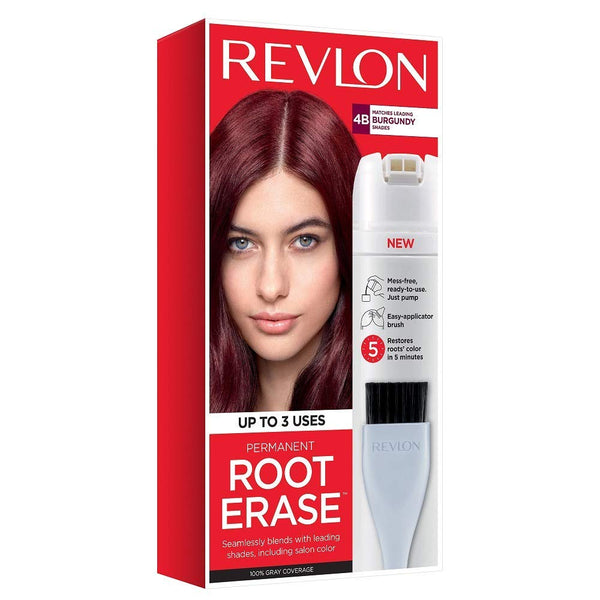 Revlon Permanent Hair Color, Permanent Hair Dye, At-Home Root Erase with Applicator Brush for Multiple Use, 100% Gray Coverage, Burgundy (4B), 3.2 Fl Oz