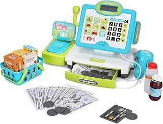 FS Toy Cash Register for Kids with Scanner, Calculator & Play Money 3-7