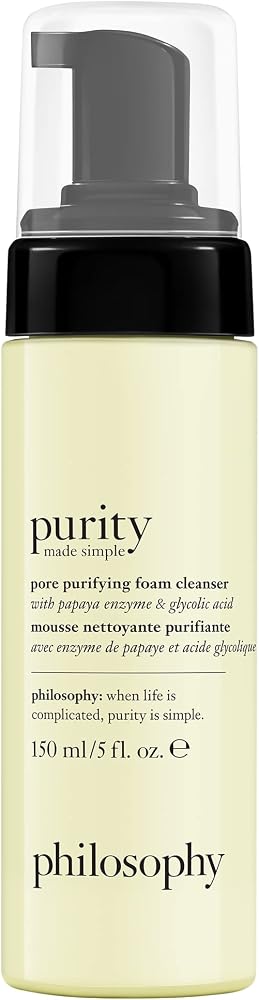 Philosophy purity made simple pore purifying foaming facial cleanser - with papaya enzyme & glycolic acid - face wash removes dirt and impurities from pores - 5 fl oz