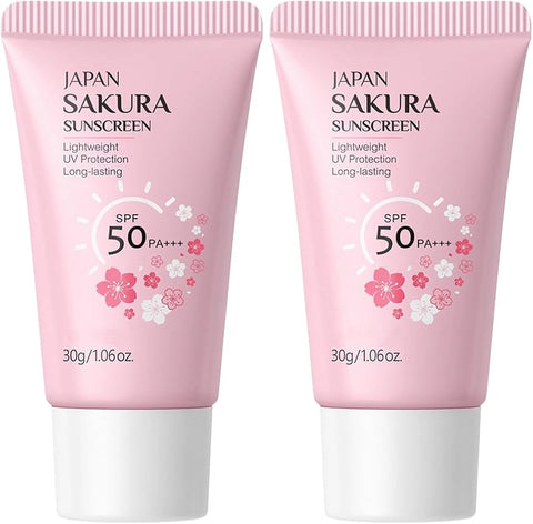 Hydrating Sunscreen SPF 50 – 2Packs Travel Size Lightweight JAPANESE SAKURA Face & Body Sunscreen Makeup Primer, Moisturizing Isolation Cream Non-Greasy, Fast-Absorbing, No White Cast, 1.06fl.oz ea