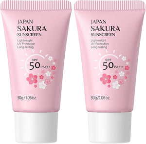 Hydrating Sunscreen SPF 50 – 2Packs Travel Size Lightweight JAPANESE SAKURA Face & Body Sunscreen Makeup Primer, Moisturizing Isolation Cream Non-Greasy, Fast-Absorbing, No White Cast, 1.06fl.oz ea