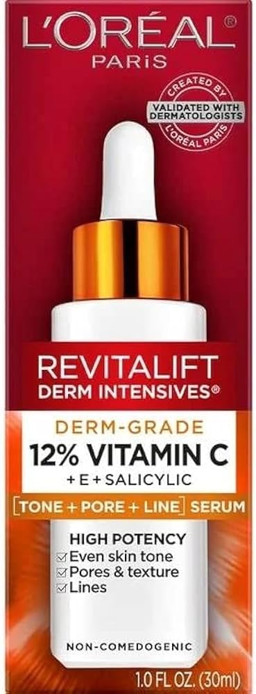 L'Oreal Paris Revitalift Derm Intensives Derm Grade 12% Vitamin C + E + Salicylic Serum, 1.0 Fl. Oz., 0.32 pounds - Personal Care