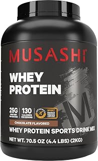 Musashi Whey Protein Powder, Chocolate, 25g Protein, WPC & WPI Blend, 2kg