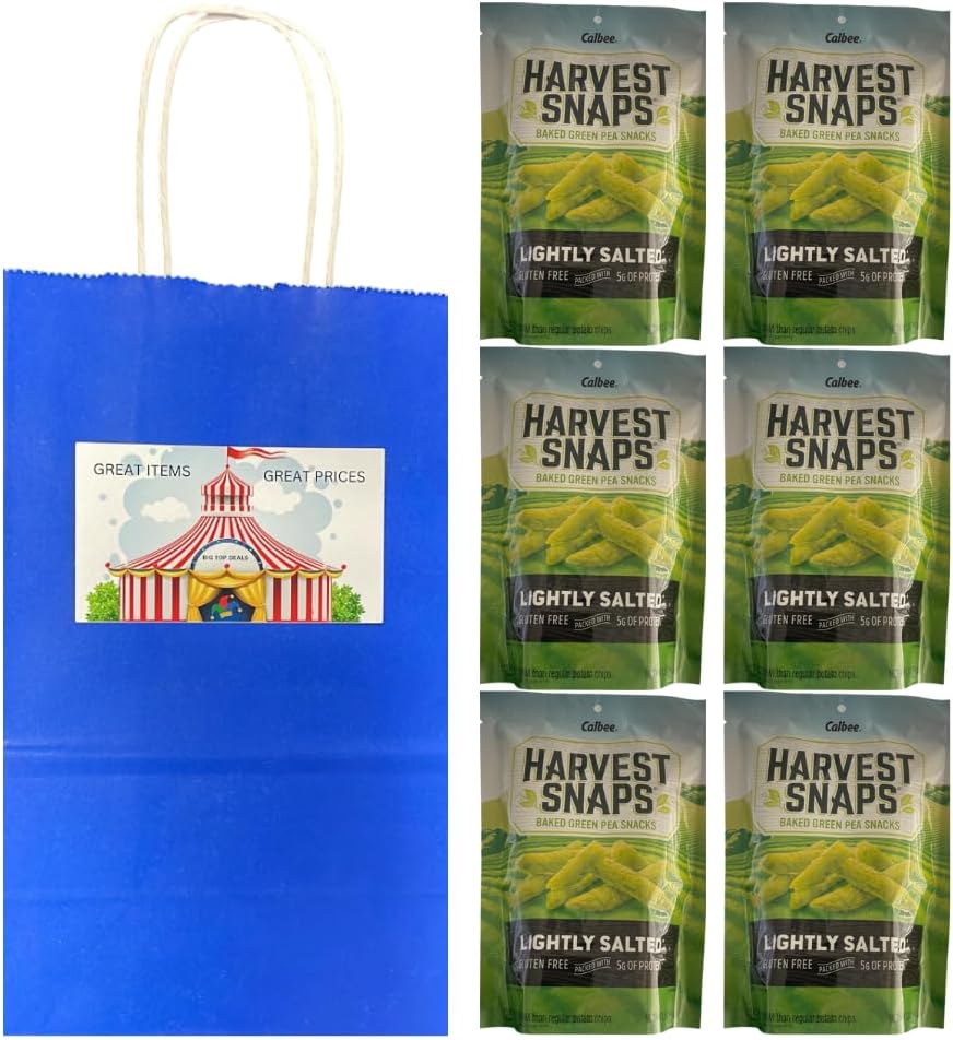 Big Top Deals USA Blue Paper Bag (5.25x3.2x8) with Snaps Veggie Chips Lightly Salted 6-Pack – Custom Bundle Pack