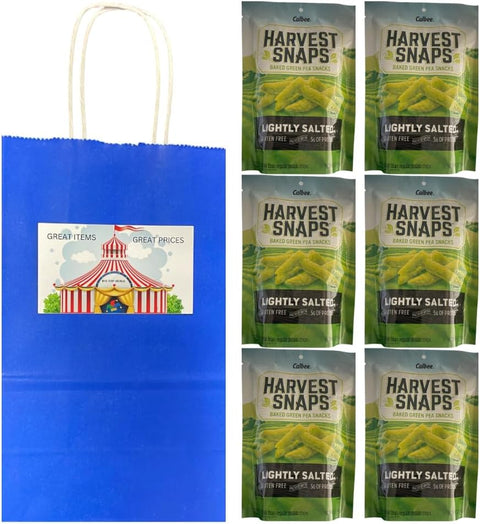 Big Top Deals USA Blue Paper Bag (5.25x3.2x8) with Snaps Veggie Chips Lightly Salted 6-Pack – Custom Bundle Pack