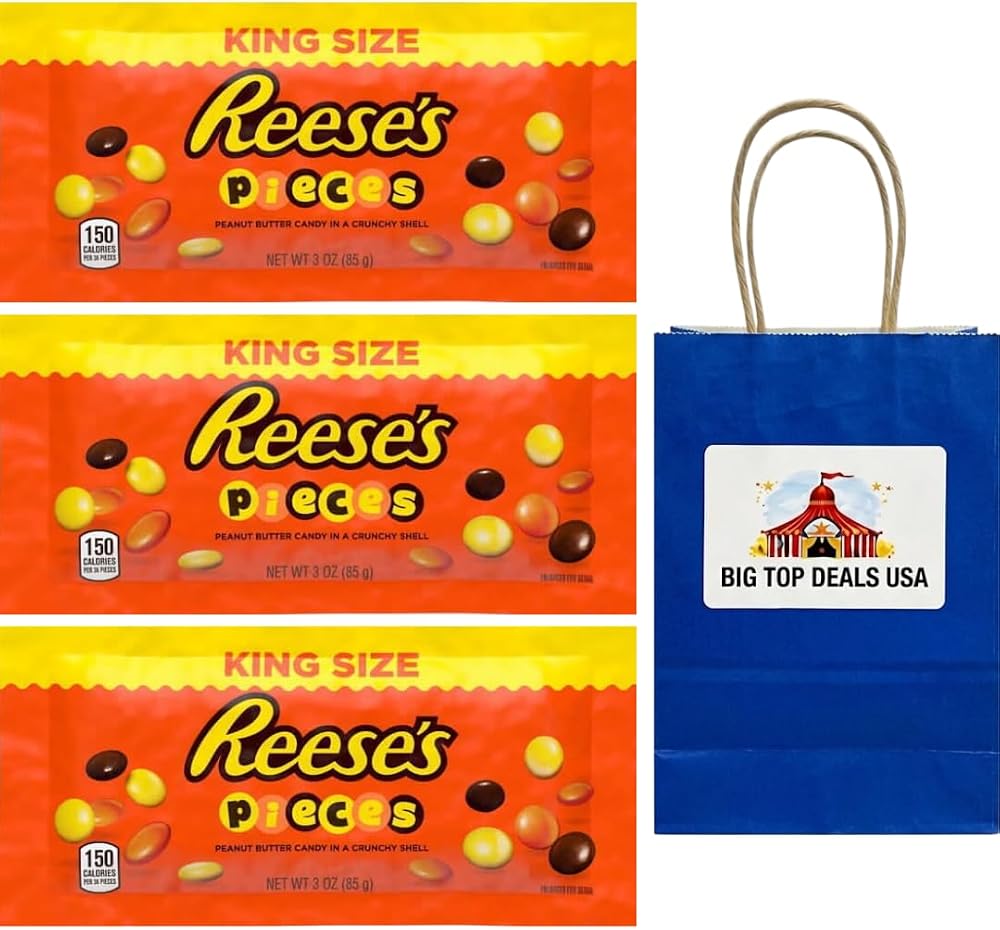 King Size Reeses Pieces Peanut Butter Candy Crunchy Shell, 3 oz, Individually Wrapped - Personal Care