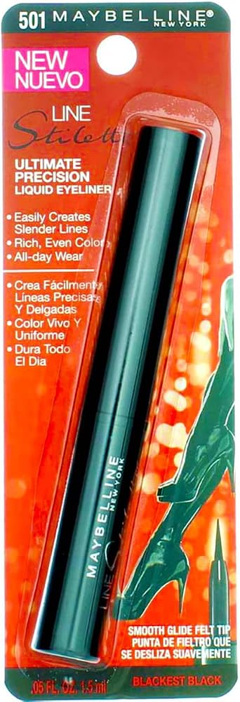 MaybellineNew York Line Stiletto Liquid Eyeliner, Blackest Black [501], 0.05 oz (Pack of 4)