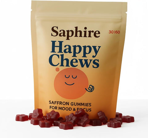 SAPHIRE HAPPY CHEWS Saffron Gummies for Kids, Sugar-Free, 60 Gummies
