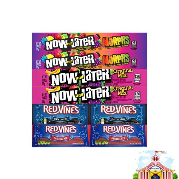 Generic Candy Assortment - Now and Later & Red Vines, 4 Flavors - Original Red, Black Licorice, Original Mix, Morphs - 2 Each Flavor, 8 Pack - Perfect for Parties and Gifting, Delicious & Fun Variety