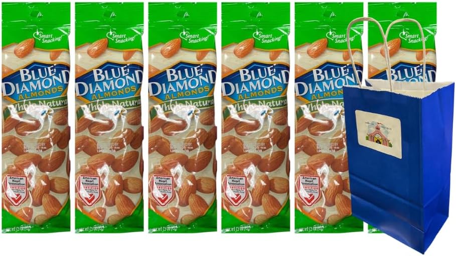 Snack Pack Diamond Almonds - Whole Natural Almonds 1.5 oz, 6 Pack | Healthy Protein Snack, Keto-Friendly, Gluten-Free with 5.25x3.2x8 Blue Paper Bag Included