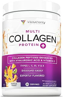 Vitauthority Multi Collagen Peptides Powder, Tropical Punch, 30 Servings