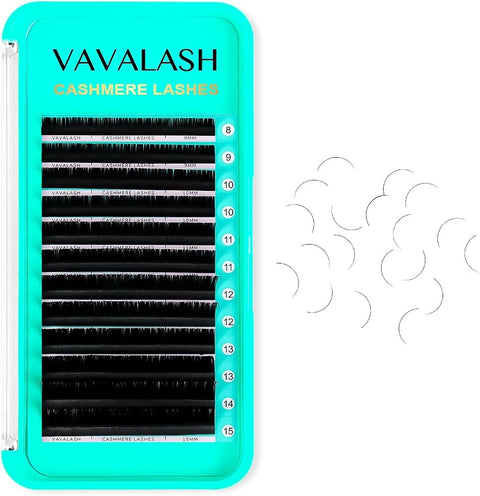 VAVALASH Cashmere Lashes - Premium Volume Eyelash Extensions 8-20MM Individual Silk Lashes, Soft Super Matte Black - Professional Extension Tray Supplies (0.15-CC-13MM)