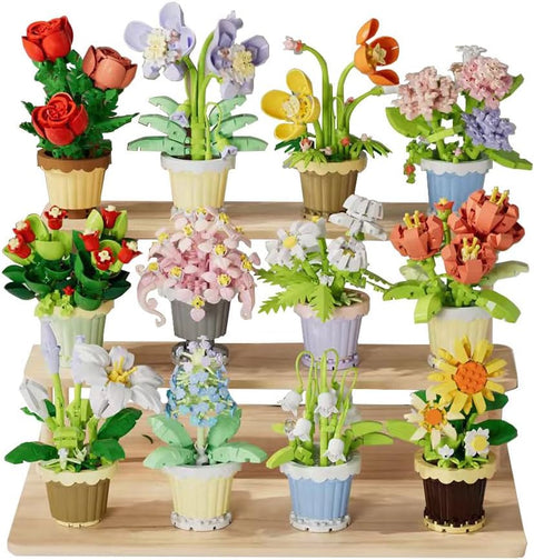 Flower and Plant Building Set - 2531 Pieces 12-Piece Botanical Bonsai Collection for Home Office Desk Decor - with Sunflower and Rose Kit for Women Girls Birthday