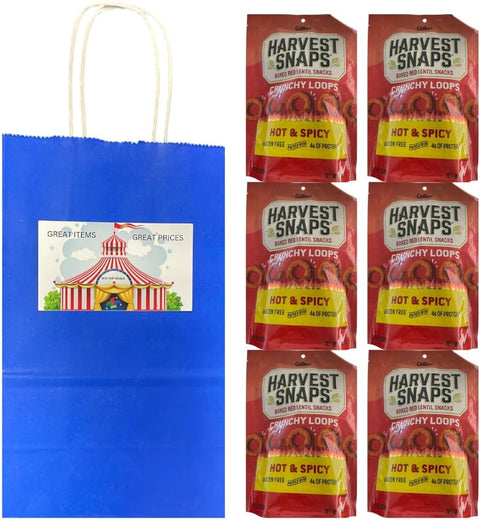 Big Top Deals USA Blue Paper Bag with 6-Pack Snaps Hot and Spicy Veggie Chips – 3oz Bags – Crunchy Snack Multipack – Packed in 5.25x3.2x8 Gift-Style Custom Bundle
