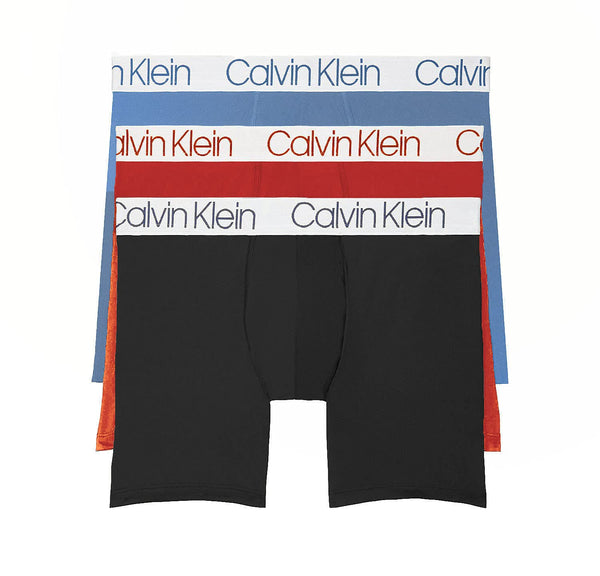 Calvin Klein Men`s Microfiber Boxer Briefs 3 Pack (Black(NP2214-917)/B_Red, Large)