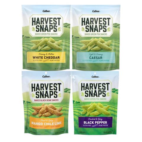 Variety Pack Harvest Snaps Veggie Chips - White Cheddar, Caesar, Mango Chili Lime, Black Pepper - 4 Pack - Healthy Crunchy Snacks - Perfect for On-the-Go and Snacking