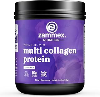 Zammex Multi Collagen Peptides Protein Powder, Unflavored, 1.32 LBS