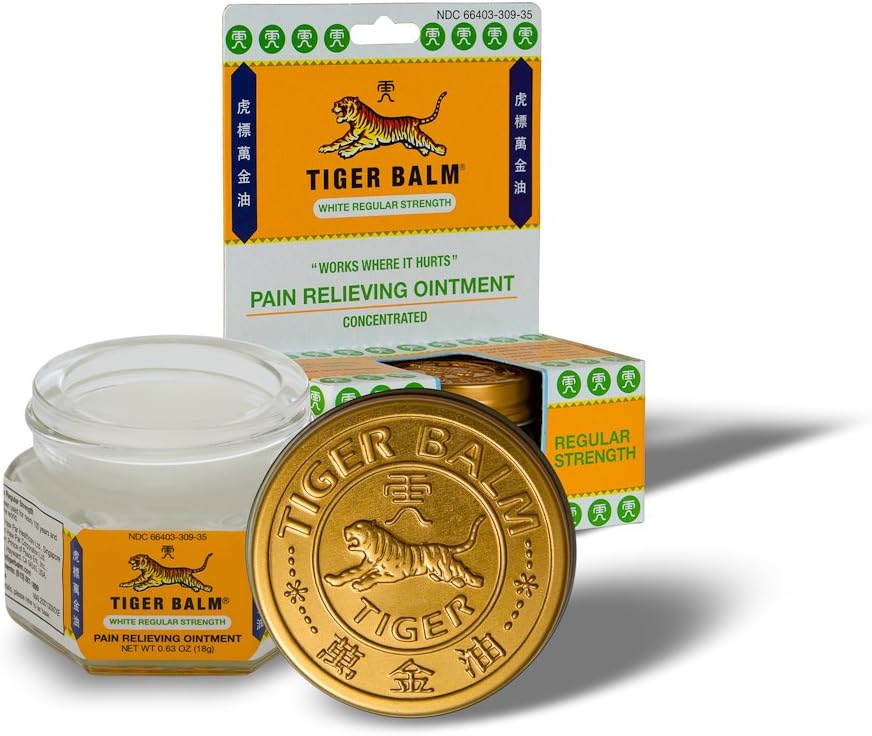 Tiger Balm Pain Relieving Ointment, Regular Strength, 0.63 Ounces (18 g)