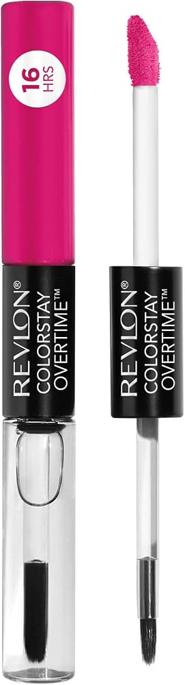 Revlon Liquid Lipstick with Clear Lip Gloss, ColorStay Overtime Lipcolor, Dual Ended with Vitamin E, 470 All Night Fuchsia, 0.07 Fl Oz