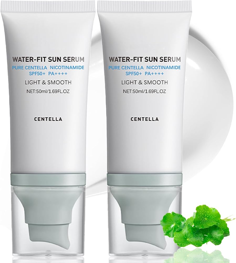 2 Pcs 𝐶𝑒𝑛𝑡𝑒𝑙𝑙á Sunscreen SPF50 PA++++, Hyalu Cica Water-Fit Sun Serum, Cen-tella Madagascar Face Sun Screen Long-Lasting Protection, Matte No White Cast for All Skin Type and UV Defense