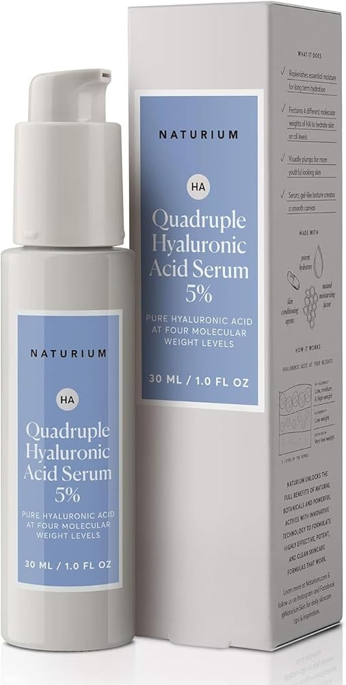 Naturium Quadruple Hyaluronic Acid Serum 5%, Hydrating & Plumping Face Serum, Anti-Aging & Moisturizing Skin Care, Fragrance-Free, 1 oz - Personal Care