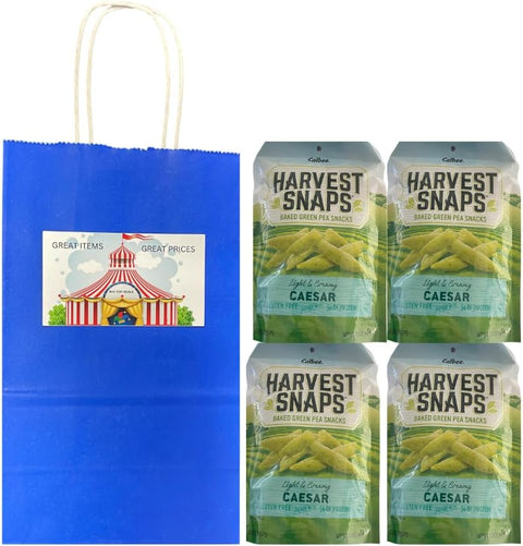Big Top Deals USA Blue Paper Bag with Harvest Snaps Veggie Chips Caesar (3oz Bags) – 4-Pack Custom Bundle