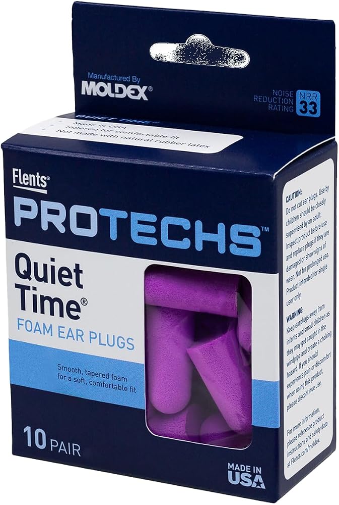 Flents Protechs Quiet Time Foam Ear Plugs, NRR 33, 10 Pair, Purple - Personal Care