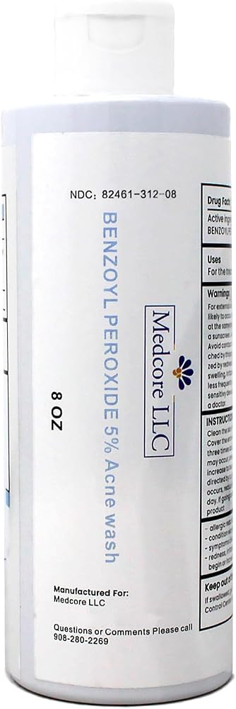 Medcore Benzoyl Peroxide 5% Acne Wash Cleanser 8 Oz - Personal Care
