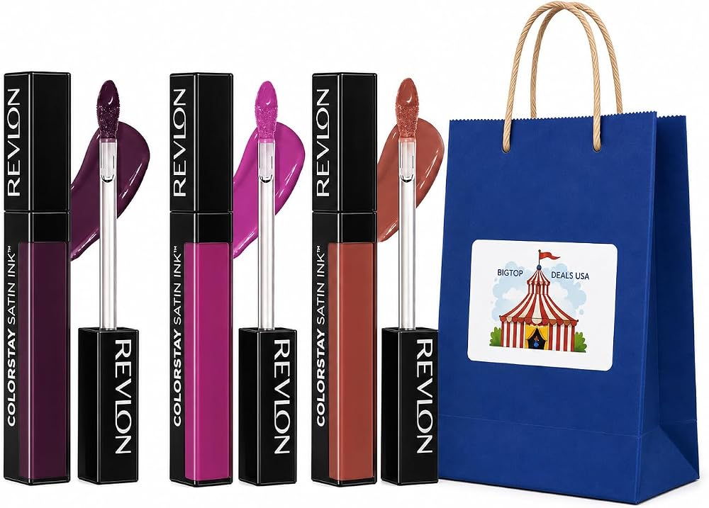 BIG TOP DEALS USA Liquid Lipstick Set, Assorted, Satin Finish, Brightening, 3-Piece