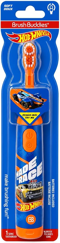 Brush Buddies Hot Wheels Kids Electric Toothbrush – Soft Bristle Powered Toothbrush for Toddlers and Children Ages 4-7, Fun Character Design, Easy Grip Handle, Ideal for Daily Oral Care