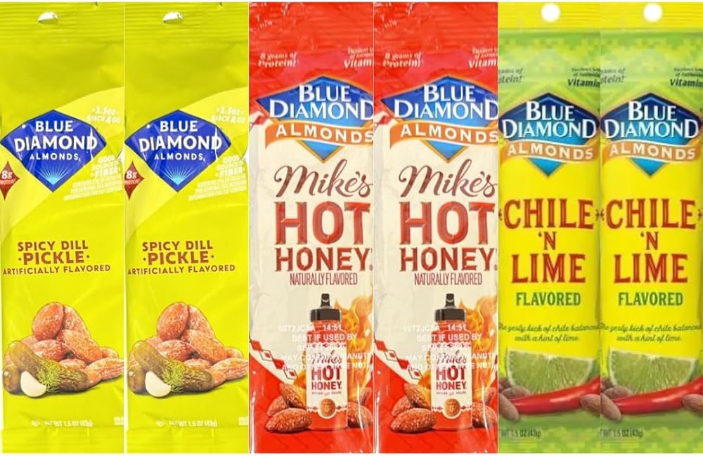 Diamond Almonds Variety Pack, Hot Honey, Spicy Dill Pickle, Chile 'N Lime, 1.5 oz Bags, 6 Pack