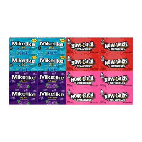 Assorted Candy Mix – 2 Flavors of Mike and Ike, 2 Flavors of Now and Later – Sour Blue Raspberry, Jolly Joes, Strawberry, Watermelon – 4 Each Flavor – Bulk 16 Pack – Chewy, Fruity, Individually Wrapped
