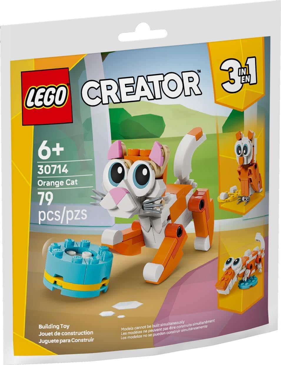 LEGO Creator 3-in-1 Orange Cat Building Set – 79 Pieces, Build a Cat, Crocodile or Owl, Creative Animal Toy for Kids Ages 6+ - 30714