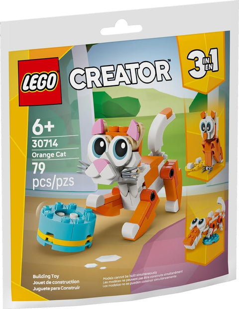 LEGO Creator 3-in-1 Orange Cat Building Set – 79 Pieces, Build a Cat, Crocodile or Owl, Creative Animal Toy for Kids Ages 6+ - 30714