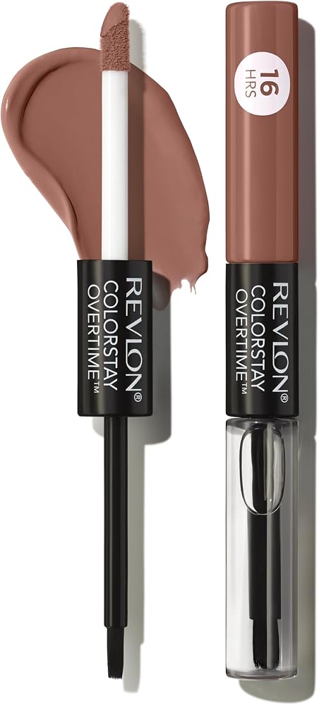 Revlon ColorStay Overtime Lipcolor, 560 Taupe Time, 0.07 fl oz | Dual-ended liquid lipstick with clear lip gloss. Moisturizing ingredients. Won't smudge, bleed or feather. - Lip Makeup - Beauty