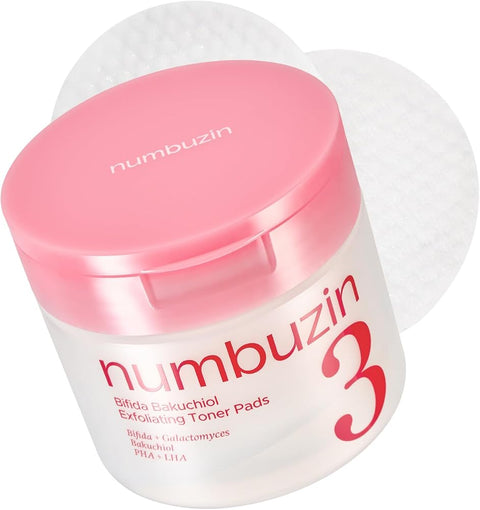 Numbuzin No.3 Bifida Bakuchiol Exfoliating Toner Pads - PHA + LHA Pore Care, Dual-Sided Pads for Blackheads & Whiteheads, Gentle for Sensitive Skin, 6.42 fl oz