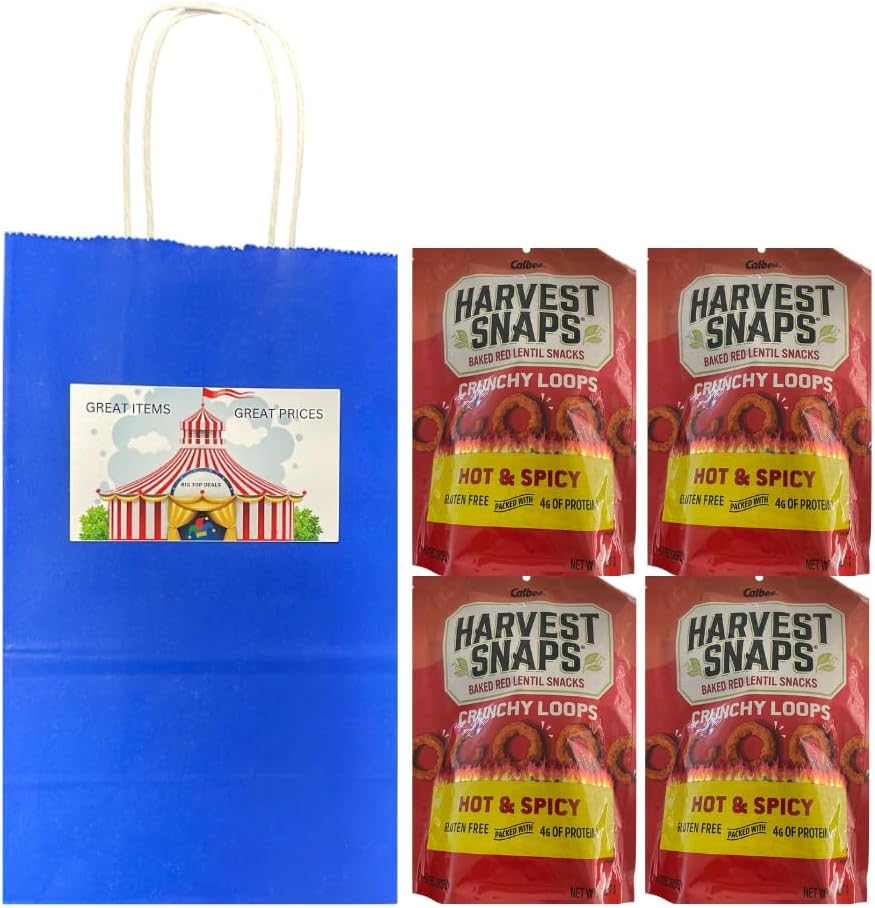 Big Top Deals USA Blue Paper Bag Bundle - Snaps Veggie Chips (Hot & Spicy, Original) 4-Pack (2 Bags of Each Flavor - 5.25"x3.2"x8") - Multipack Snack Pack