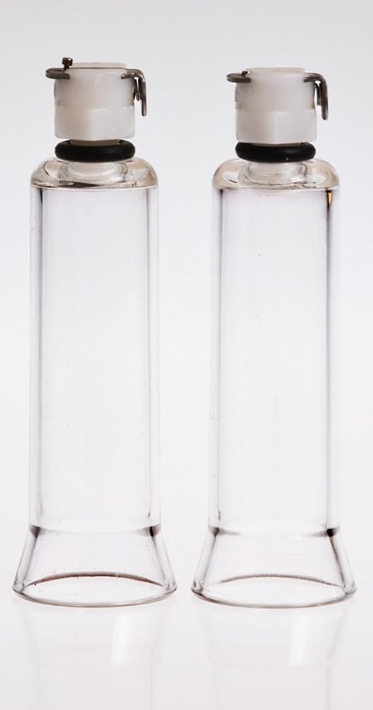 The Phenom Womans Pump Accessory Pair of 2 Nipple Acrylic Cylinder 1 1/4 (1.25)" Inches Wide and 3 1/2 (3.5)" Inches Long + Female Hose Connector Attachment - Medium