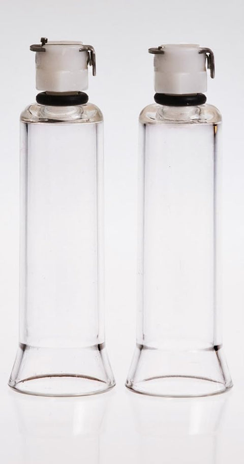The Phenom Womans Pump Accessory Pair of 2 Nipple Acrylic Cylinder 1 1/4 (1.25)" Inches Wide and 3 1/2 (3.5)" Inches Long + Female Hose Connector Attachment - Medium