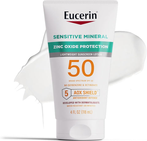 Eucerin Sun Sensitive Mineral Sunscreen Lotion, Face, Body, SPF 50, 4 FL OZ - Personal Care