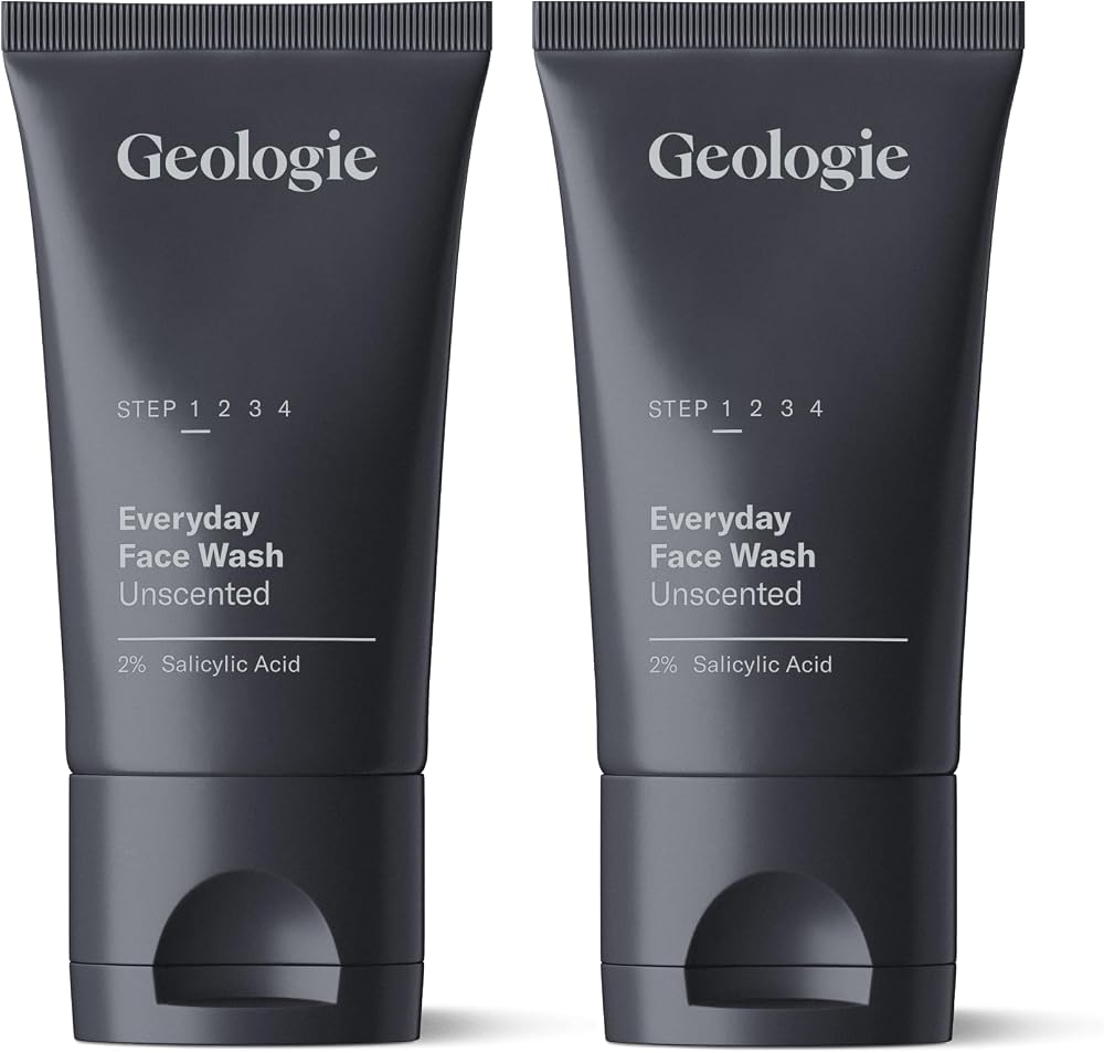 Geologie 2% Salicylic Acid Unscented Face Wash | Fragrance-Free Facial Cleanser for Men & Women | Acne & Oil Control | Non-irritating, Deep Cleansing & BHA Exfoliating Face Wash | 2-Pack