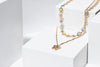 Charming Charlie 2-Layered Gold Necklace with Multicolor Heart-Shaped Four Petal Flower Ch - Image 2