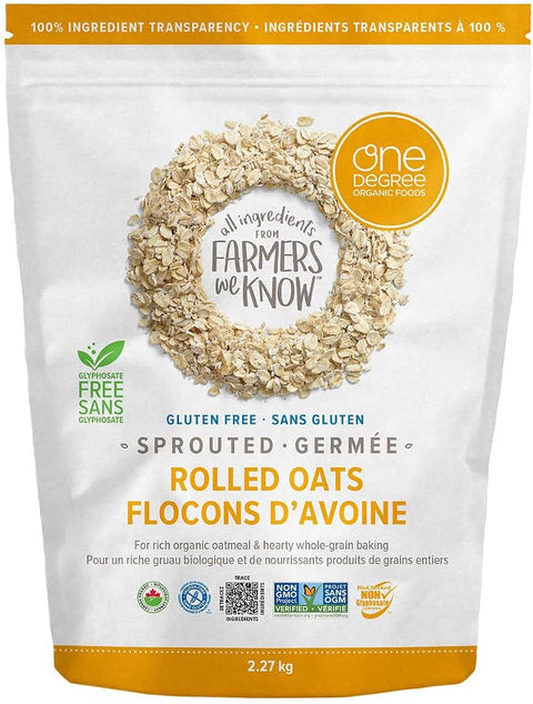 One Degree Organic Foods, Gluten Free Sprouted Rolled Oats, 2.27kg/5 lbs. {Imported from Canada}, 80 Ounces
