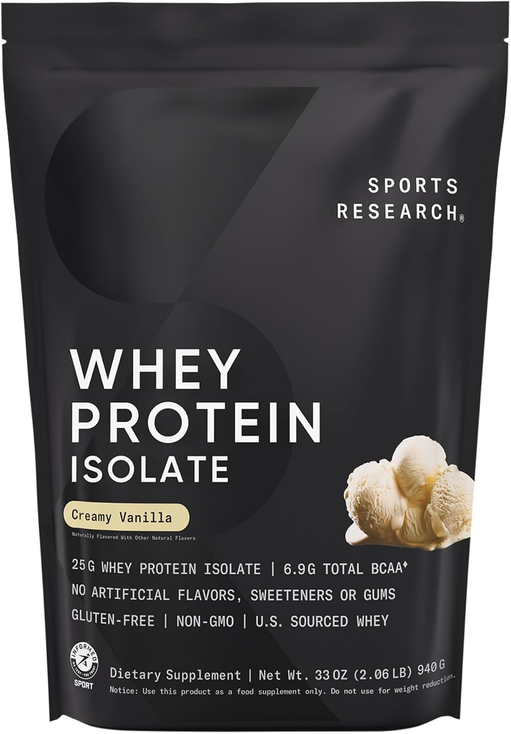 Sports Research® Whey Protein Isolate Powder, Creamy Vanilla (2lb Bag)